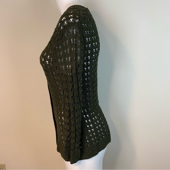 ColdWater Creek Olive Button Front 3/4 Sleeve Sweater- M - Picture 4 of 14